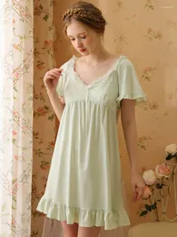 Mulheres sleepwear princesa nightdress mulheres verão manga curta babados camisola vintage doce menina pijama noite vestido kawaii