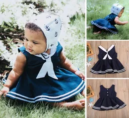 Kid Girl Navy Dress Sailor Collar Baby Kids Clothing Striped Brief Dresses Boutique Clothes Girls Beach Costumes Sundress Preppy S2881720