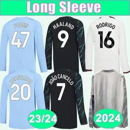 23 24 Walker Uzun Kollu Erkek Futbol Formaları Ruben Bernardo Phillips Taşları Ake Kovacic Grealish Ev Away Away 3 2024 Özel Baskı Futbol Gömlekleri