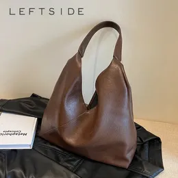 LEFTSIDE Fashion Design läder axelväska för kvinnor tenderar kvinnliga enkla stora underarmshobo väska handväskor och plånböcker 240227
