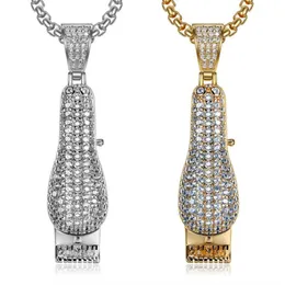 Hip Hop buzlu Out 3D Tıraş Altındaki Kolye Altın Gümüş Kaplama Mikro Döşemeli Erkekler Charm Bling Jewelry326u