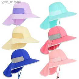 Wide Brim Hats Bucket Hats Kids Summer Hat Girls Boys Sun Hat With Neck Fl UV Protection Safari Hat Baby Child Summer Travel C 2-12 Years Old L240308