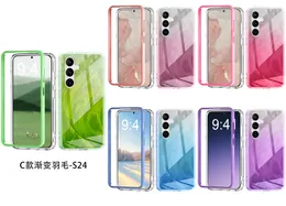 İPhone 15 için Bling Gradient Tüy Kılıfları 14 Pro Max 13 12 11 Samsung S24 Ultra 2in1 1 Sert Plastik PC Yumuşak TPU Moda Şok geçirmez Cep Telefonu Kapak Cilt