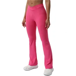 LU-241 Pantaloni a zampa di fitness a forma di V incrociati Pantaloni da yoga rugosi No T-line Leggings sportivi ad asciugatura rapida Allenamento da indossare stretto