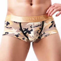 Cuecas moda masculina roupa interior camuflagem impressa boxers shorts u bolsa convexa