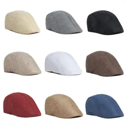 Basker hatt män minimalistisk slät imitation linne basker brittisk retro sommar andas framåt för medelålders och äldre människor