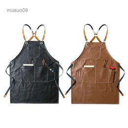 Aprons Leather Working Apron Cross Back Adjustable Chef Apron Multi-pocket Sleeveless Adjustable Strap and Large Pockets