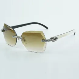 NOWOŚĆ Naturalnego Czarnego Mieszanego Rogu Buffalo Ramię okulary przeciwsłoneczne 8300817 Krojone okulary przeciwsłoneczne Luksusowe moda XL Diamentowe Szklanki Rozmiar 18-140 mm
