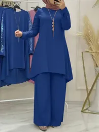 Pants Eid Ramadan Muslim Matching Sets paljett Abaya Set Zanzea Turkish Long Blouse Casual Pants Suits Dubai Kaftan Islamiska kläder