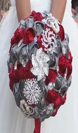 Lüks 18 cm şerit düğün çiçekleri saten gelin buketleri ramos de novia yapay çiçekler kristal elmas broş düğün bouqu1479708
