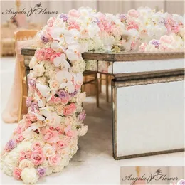Dekorativa blommor kransar 2 m lyxanpassad konstgjord golvbröllop bakgrund dekor girland blomma arrangemang bord löpare rarty ev dhxmr