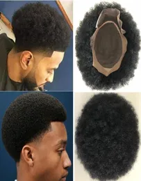 Sistema de cabelo Perucas Afro Kinky Curl Renda Frontal com Mono NPU Toupee Brasileiro Virgem Substituição de Cabelo Humano para Homens Negros 7750994