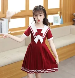 Summer Polyester Dress For Girls Korean Version College Style Navy Lapel Short Sleeve Pleated Skirt Casual Children039s Clothin1920136