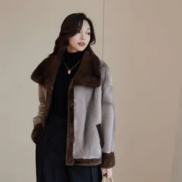 Mink Coat For Women, Whole Korean Version, Contrasting Large Lapel, Haining Fur Coat, 2023 Winter New Model 492724