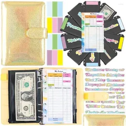 Blocos de notas Atacado Glitter Orçamento Dinheiro Binder Zipper Envelopes Sistema Organizador de Dinheiro com Folhas de Despesas Economizando Bill Notebook Drop de Dhikx