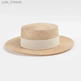 Cappelli a tesa larga Cappelli a secchiello Cappelli di canapa in sisal di lusso fatti a mano Cappello a barca con sommità piatta Cappello stile Fedora a tesa larga Cappelli da sole estivi da spiaggia per donna all'aperto con accento a fascia L240308