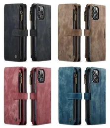 iPhone 14のケースメント多機能レザーウォレットケース13 Pro Max 12 Mini 11 XS XR X 8 7 Plus 6 Zipper Holder Flip Cover Magnetic7588760