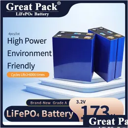 Baterias 4pcs 3.2V 173Ah 100% Fl Capacidade Ciclo profundo Lifepo4 Célula de bateria recarregável Brand New Grade A Solar Power Bank com barramento Dhfhf