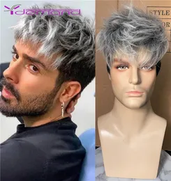 Peruca curta masculina, peruca sintética reta para cabelo masculino, peruca realista natural de peruca, resistente ao calor 4786372