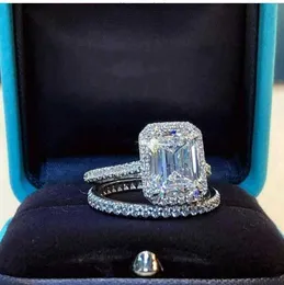 Choucong marka najlepsza sprzedaż obrączki ślubne luksusowe biżuterię prawdziwe 925 srebrne srebrne emerlad cut cz diamond impreza szlachetna Kobiety Zespół zaręczynowy Pierścień Bridal Pierścień Prezent