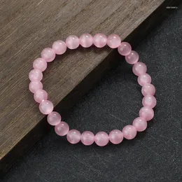 Charme pulseiras noter natural rosa gato olhos pedra pulseira para mulher 4/6/8/10mm suave frisado braclet presentes namoradas moonstone joias