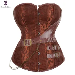 Camis Brown Steampunk Corset Plus Size Outfit Overbust Gothic E Elastic Boned Retro Women Bustier Jacquard Floral et TString