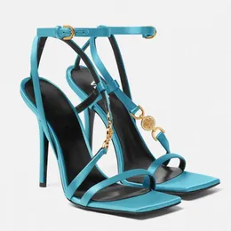 Donne eccellenti Gianni Ribbon Cage Sandals Scarpe in raso Crystal Strappy Pumpe Fare Fare a tallone ad alto tacco Slingback EU35-42 Box