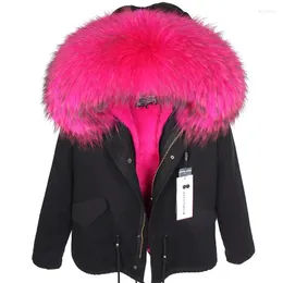 Casacos de Trench das Mulheres Maomaokong 2024 Real Raccoon Fur Collar Outono e Inverno Jaqueta Plus Algodão Espessamento Feminino Casaco