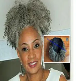 Afro Kinky Curly Weave Penteados de rabo de cavalo Clip ins Cabelo cinza Extensões de rabo de cavalo com cordão rabo de cavalo curto cabelo de pônei alto 120g 15223317