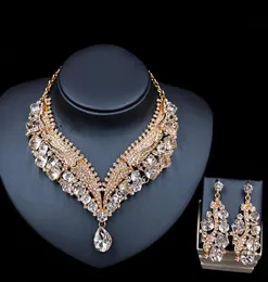 Excellent Pink Blue Yellow Crystals Jewelry 2 Pieces Sets Necklace Earrings Bridal Jewelry Bridal Accessories Wedding Jewelry T2265878246