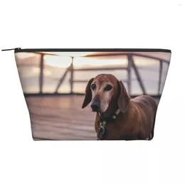 Kosmetiska väskor Dachshund Trapezoidal Portable Makeup Daily Storage Bag Fall för resor toalettarty smycken