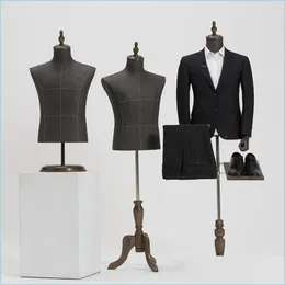 Mannequin 2Style Männlicher Körper Halblanges Modell Anzug Hosenständer Display Bekleidungsgeschäft Holz Dase Höhenverstellbar One Pie Drop De321q