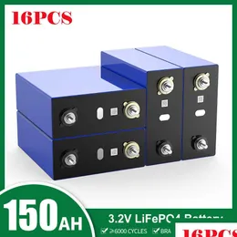 Batterie 150Ah 3.2V Lifepo4 Batteria 16 pezzi 12V 24V 48V Celle a ciclo profondo Confezione ricaricabile per sistema di accumulo solare Rv Dc Inverter Drop Dhya1