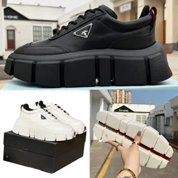 Leather thick sole sports shoes cowhide couple casual shoes leather Women Mens metal triangle signature rubber soles outdoor womens 5CM sole 35-46SIZE