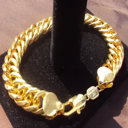 Enorme 14k ouro pesado grosso masculino curb link chain pulseira duplo 23 cm 100% ouro real não sólido não dinheiro 217e