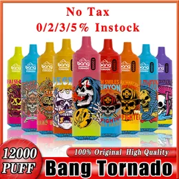 オリジナルのBang Tornado Box 12000 Puffs使い捨てベイプペン12Kパフサベイプバング23MLプレフィルドカートリッジポッド650 MAH充電式バッテリーLEDライトカラーキット