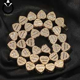 Biżuteria hip -hop mosiężna mrożona kryształowe serce urok kubański łańcuch Naszyjnik Hip Hop złota platowane naszyjniki dla kobiet hurtowych