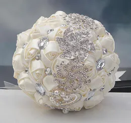 Ivory Wedding Bouquets Rose Artificial Sweet 15 Quinceanera Bouquet Crystal Silk Ribbon New Buque De Noiva 37 Colors W228B 3118064