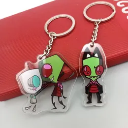 Keychains Funny Invader Zim Acrylic Keychain Cute Cartoon Green Alien Lanyard Anime Cosplay Accessories Gift