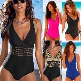 2024 New Deep V Sexy Open One Piece with Cross Back Solid Color Swimsuit for Women