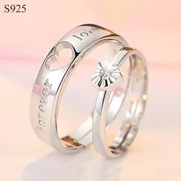 With Side Stones Genuine Real Pure Solid 925 Sterling Silver Couple Rings For Woman Man Jewelry Cubic Zircon Heart Wedding Party Ring Bague