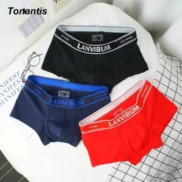 Cuecas boxer shorts para homens 1/3 pçs roupa interior de algodão sexy na moda adulto meados de cintura respirável homem coreano boxershorts M-XXXL