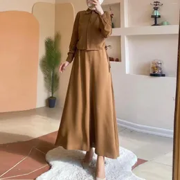 Ethnische Kleidung Eid Ramadan Frauen Muslimischen Anzug Zweiteilige Sets Vintage Islamischen Musulman Casual Langarm Bluse Rock Anzüge