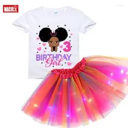 Clothing Sets Black Princess Birthday Outfit Tutu Set Girl Shirt Custom Name Kids Party Light Dress Suits Gift