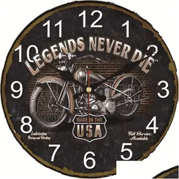 Relógios de parede 16 polegadas rústico fazenda vintage relógio motocicleta lendas nunca morrem grande rota de corrida silenciosa bateria operada gota entregar dhifd
