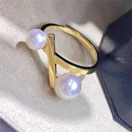 Acessórios de pérola diy japonês t família mesmo design cruzado 18k anel de cobre banhado a ouro semi-acabado suporte vazio feminino