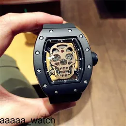 Richarmill Watches Mens 기계식 럭셔리 시계 시계 스켈레톤 시리즈 고무 시계 대다