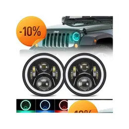 Araba Farları Yeni Halo 7inch Yuvarlak LED Far RGB Bluetooth Uygulama Kontrollü 7 Şişman Boy Jeep Wrangle JK LJ CJ TJ DROP DEL DHDOY