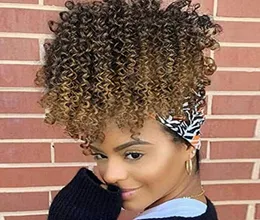 Afro Puff Kordelzug-Pferdeschwanz für schwarze Frauen, Pferdeschwanz-Verlängerung, Afro-Pferdeschwanz, Kordelzug, lockiges Pferdeschwanz-Haarteil, Ombre Blonde 8966444