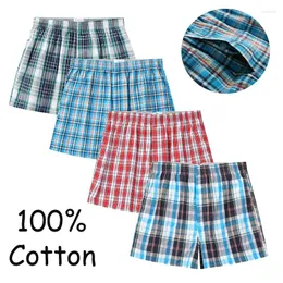 Underpants XL-6XL Plus Size Mens Underwear Cotton Boxers Shorts Loose Home Wear Sleepwear Elastic Waistband Plaid Soft